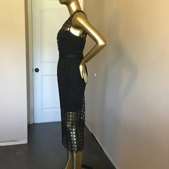 ᑕYᑎTᕼIᗩ ᖇOᗯᒪEY Sleeveless Lace-Mesh-Overlay Midi Dress - Picture 6 of 12